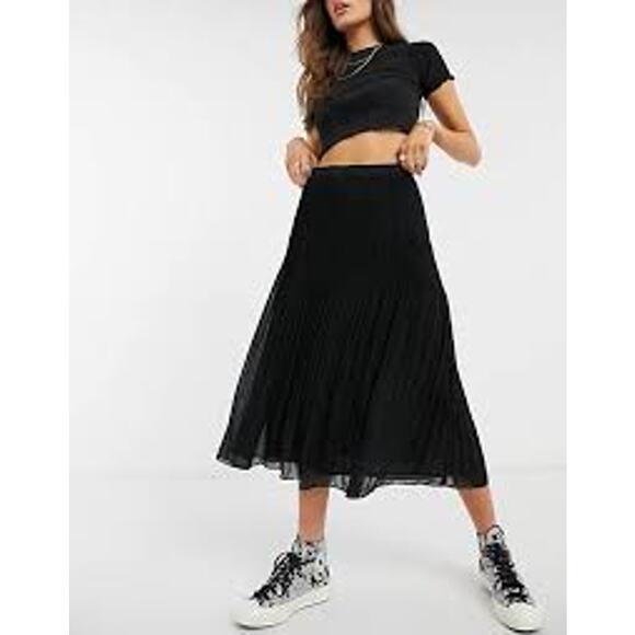 Oasis Black Faux Suede Pleated Midi Skirt US 10 Medium M - Picture 4 of 13